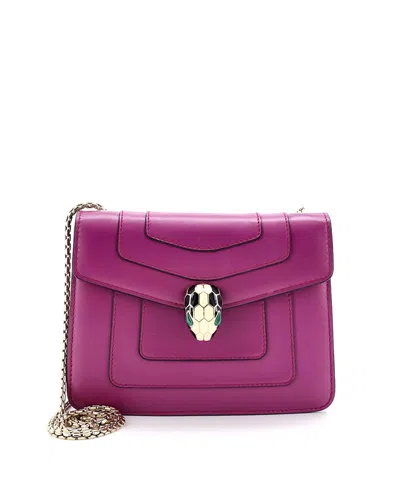 Pre-owned Pre-owned Bvlgari  Bvlgari Small Serpenti Forever Square Shoulder Bag Leather In Purple