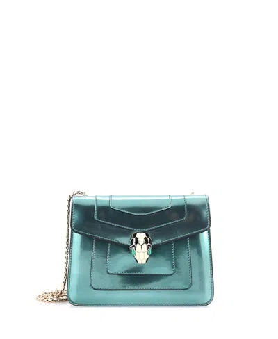 Pre-owned Pre-owned Bvlgari  Bvlgari Small Serpenti Forever Square Shoulder Bag Metallic Leather In Blue