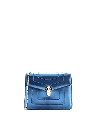 Pre-owned Pre-owned Bvlgari  Bvlgari Small Serpenti Forever Square Shoulder Bag Metallic Leather In Blue