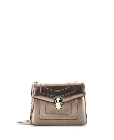 Pre-owned Pre-owned Bvlgari  Bvlgari Small Serpenti Forever Square Shoulder Bag Metallic Leather In Gold