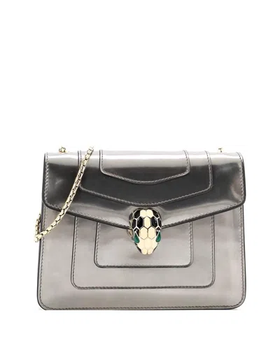 Pre-owned Pre-owned Bvlgari  Bvlgari Small Serpenti Forever Square Shoulder Bag Metallic Leather In Gray