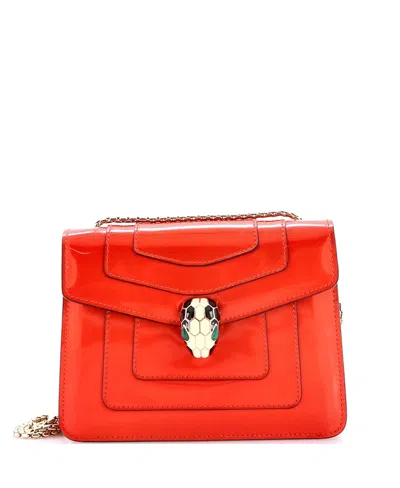 Pre-owned Pre-owned Bvlgari  Bvlgari Small Serpenti Forever Square Shoulder Bag Metallic Leather In Orange