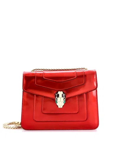 Pre-owned Pre-owned Bvlgari  Bvlgari Small Serpenti Forever Square Shoulder Bag Metallic Leather In Red