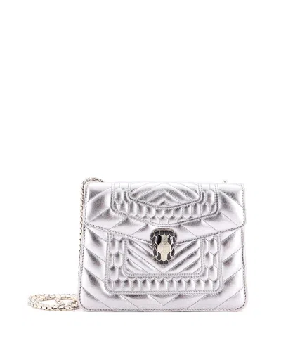 Pre-owned Pre-owned Bvlgari  Bvlgari Small Serpenti Forever Square Shoulder Bag Quilted Leather In Silver