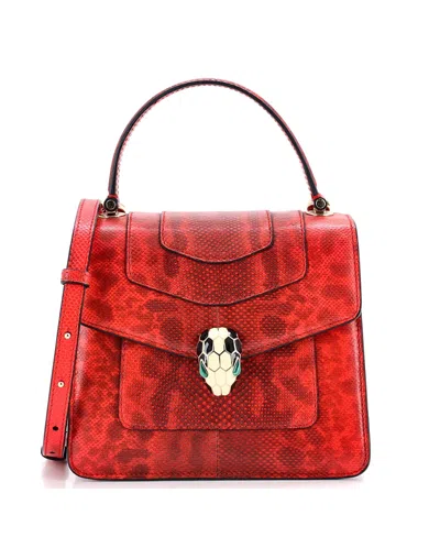 Pre-owned Pre-owned Bvlgari  Bvlgari Small Serpenti Forever Top Handle Bag Karung In Red