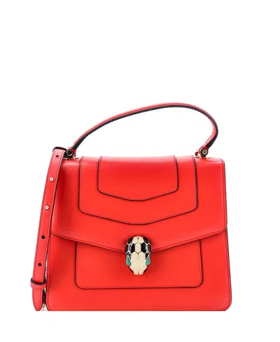Pre-owned Pre-owned Bvlgari  Bvlgari Small Serpenti Forever Top Handle Bag Leather In Red