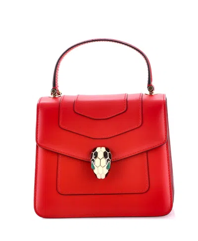 Pre-owned Pre-owned Bvlgari  Bvlgari Small Serpenti Forever Top Handle Bag Leather In Red