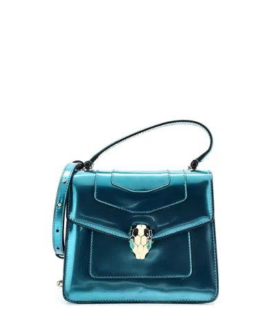 Pre-owned Pre-owned Bvlgari  Bvlgari Small Serpenti Forever Top Handle Bag Patent In Blue