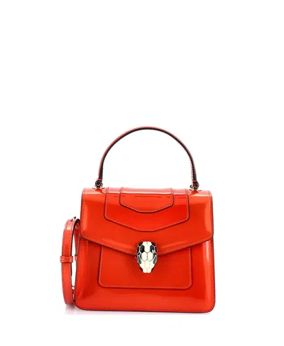 Pre-owned Pre-owned Bvlgari  Bvlgari Small Serpenti Top Handle Bag Patent In Orange