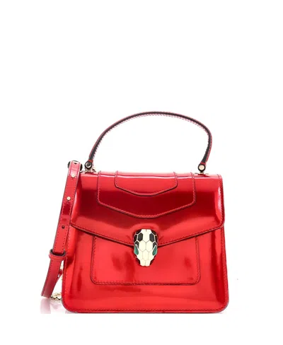Pre-owned Pre-owned Bvlgari  Bvlgari Small Serpenti Top Handle Bag Patent In Red