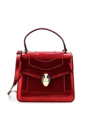 Pre-owned Pre-owned Bvlgari  Bvlgari Small Serpenti Top Handle Bag Patent In Red