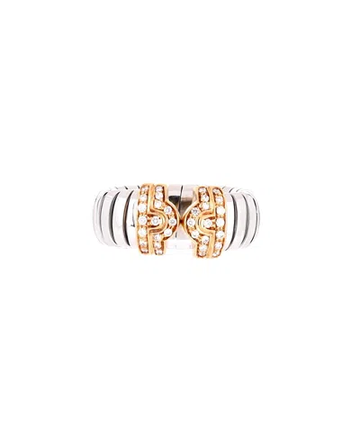 Pre-owned Pre-owned Bvlgari  Bvlgari Tubogas Parentesi Ring Stainless Steel And 18k Gold With Diamond