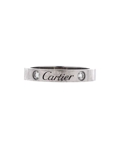 Pre-owned Pre-owned Cartier  Cartier 3mm C De Cartier 2 Diamonds Wedding Band Ring Platinum With Diamonds In Silver