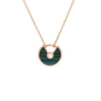Pre-owned Cartier  Cartier Amulette De Cartier Pendant Necklace 18k Rose Gold With Malachite And Diamond Xs