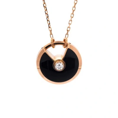 Pre-owned Cartier  Cartier Amulette De Cartier Pendant Necklace 18k Rose Gold With Onyx And Diamond Small