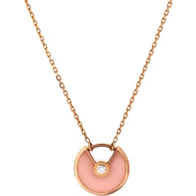 Pre-owned Cartier  Cartier Amulette De Cartier Pendant Necklace 18k Rose Gold With Pink Opal And Diamond Xs
