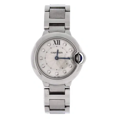Pre-owned Cartier  Cartier Ballon Bleu De Cartier Quartz Watch Stainless Steel With Diamond Markers 28 In Silver