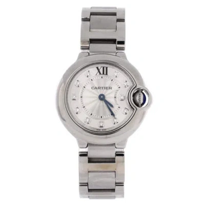 Pre-owned Cartier  Cartier Ballon Bleu De Cartier Quartz Watch Stainless Steel With Diamond Markers 28 In Silver