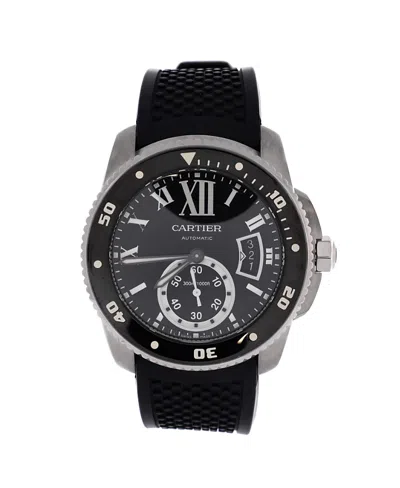 Pre-owned Pre-owned Cartier  Cartier Calibre De Cartier Automatic Watch In Stainless Steel And Rubber With Ceramic 42mm In Dial Color: Black