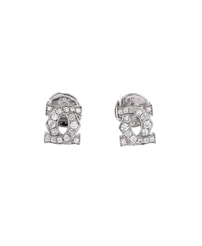 Pre-owned Pre-owned Cartier  Cartier Entrelaces C De Cartier Stud Earrings 18k White Gold With Pave Diamonds