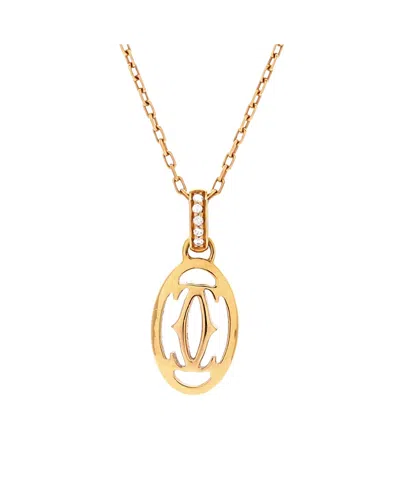 Pre-owned Pre-owned Cartier  Cartier Logo Double C Pendant Necklace 18k Rose Gold With Diamonds, 16.25 In Pink
