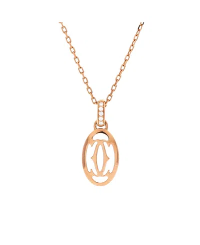 Pre-owned Pre-owned Cartier  Cartier Logo Double C Pendant Necklace 18k Rose Gold With Diamonds, 16.25 In Pink