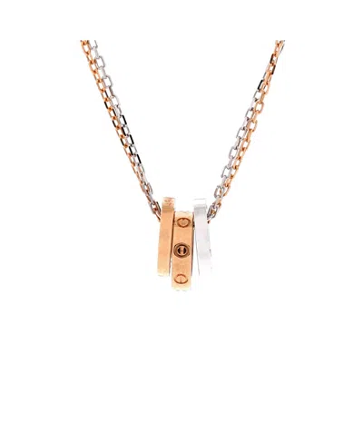 Pre-owned Pre-owned Cartier  Cartier Love 3 Ring Pendant Necklace 18k Rose Gold And 18k White Gold With 6 Diamonds, 16" In Multi