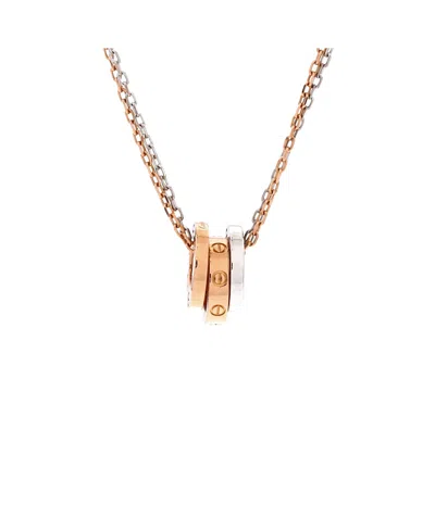 Pre-owned Pre-owned Cartier  Cartier Love 3 Ring Pendant Necklace 18k Rose Gold And 18k White Gold With 6 Diamonds, 16 In Pink And White