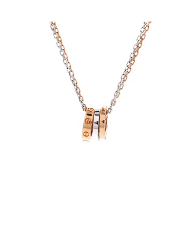 Pre-owned Pre-owned Cartier  Cartier Love 3 Ring Pendant Necklace 18k Rose Gold And 18k White Gold With 6 Diamonds, 16 In White/pink