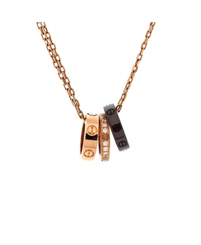 Pre-owned Pre-owned Cartier  Cartier Love 3 Ring Pendant Necklace 18k Rose Gold And Ceramic With Diamonds, 16 In Pink