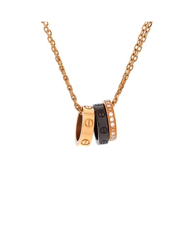 Pre-owned Pre-owned Cartier  Cartier Love 3 Ring Pendant Necklace 18k Rose Gold And Ceramic With Diamonds, 16.25 In Pink