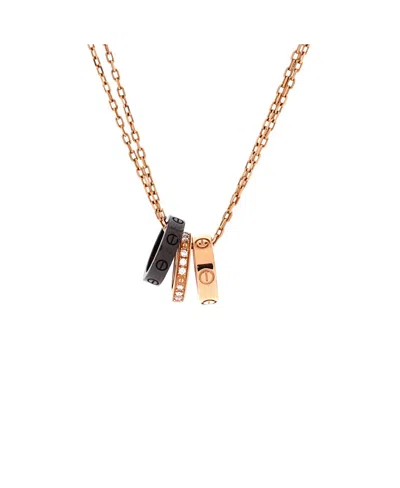 Pre-owned Pre-owned Cartier  Cartier Love 3 Ring Pendant Necklace 18k Rose Gold And Ceramic With Diamonds, 16.5 In Pink