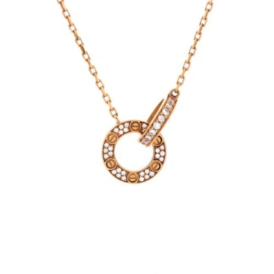 Pre-owned Cartier  Cartier Love Interlocking Pave Necklace 18k Rose Gold And Diamonds