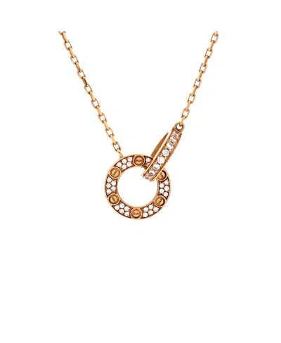 Pre-owned Pre-owned Cartier  Cartier Love Interlocking Pave Necklace 18k Rose Gold And Diamonds, 16 In Pink