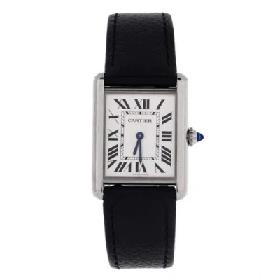 Pre-owned Cartier  Cartier Must De Cartier Tank Quartz Watch Stainless Steel And Leather 25 In Black