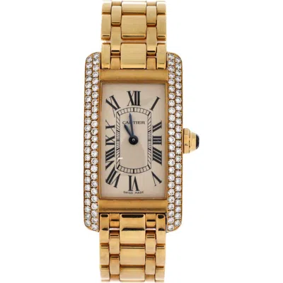 Pre-owned Cartier  Cartier Tank Americaine Quartz Watch Yellow Gold With Two Row Diamond Bezel 19