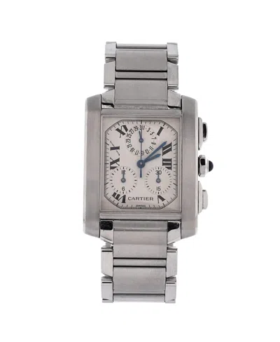 Pre-owned Pre-owned Cartier  Cartier Tank Francaise Chronoflex Chronograph Quartz Watch In Stainless Steel 28mm In White
