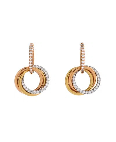 Pre-owned Pre-owned Cartier  Cartier Trinity Hoop Dangle Earrings 18k Tricolor Gold With Diamonds