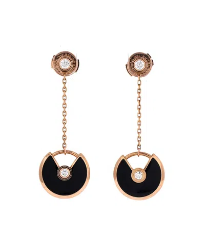 Pre-owned Pre-owned Cartier  Cartier Xs Amulette De Cartier Drop Dangle Earrings 18k Rose Gold With Diamond And Onyx In Pink