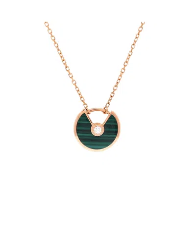 Pre-owned Pre-owned Cartier  Cartier Xs Amulette De Cartier Pendant Necklace 18k Rose Gold With Malachite And Diamond,  In Pink