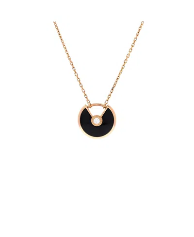 Pre-owned Pre-owned Cartier  Cartier Xs Amulette De Cartier Pendant Necklace 18k Rose Gold With Onyx And Diamond, 16 In Pink