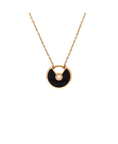 Pre-owned Pre-owned Cartier  Cartier Xs Amulette De Cartier Pendant Necklace 18k Rose Gold With Onyx And Diamond, 16.5 In Pink