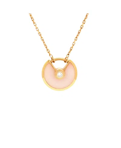 Pre-owned Pre-owned Cartier  Cartier Xs Amulette De Cartier Pendant Necklace 18k Rose Gold With Pink Opal And Diamond, 
