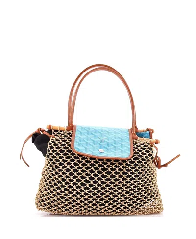 Pre-owned Pre-owned Goyard  Goyard Aligre Bag Raffia Net With Coated Canvas In Blue/ Natural