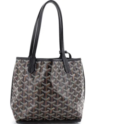 Pre-owned Goyard  Goyard Anjou Reversible Tote Coated Canvas Mini In Black