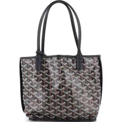Pre-owned Goyard  Goyard Anjou Reversible Tote Coated Canvas Mini In Black