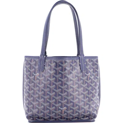 Pre-owned Goyard  Goyard Anjou Reversible Tote Coated Canvas Mini In Blue