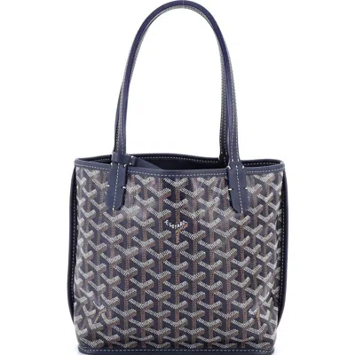 Pre-owned Goyard  Goyard Anjou Reversible Tote Coated Canvas Mini In Blue