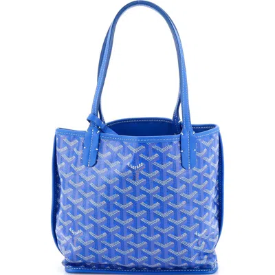 Pre-owned Goyard  Goyard Anjou Reversible Tote Coated Canvas Mini In Blue