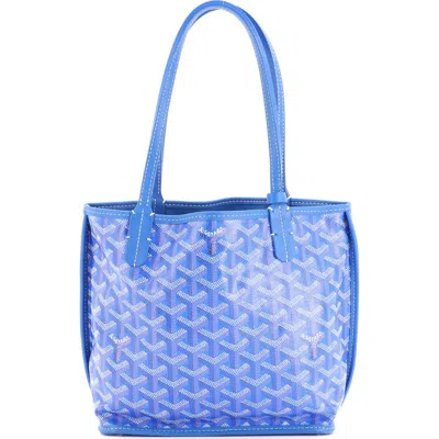 Pre-owned Goyard  Goyard Anjou Reversible Tote Coated Canvas Mini In Blue